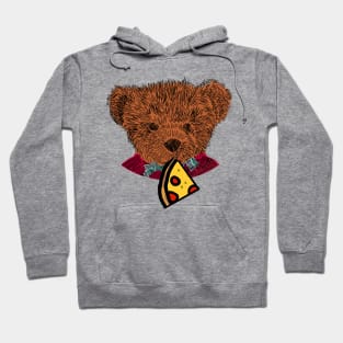 Cute Teddy Bear Portrait with Pepperoni Pizza Slice Hoodie